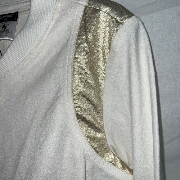 CHANEL Boutique, Bomber Jacket in White Linen and Gold Lurex, Size 38 - Picture 5 of 13